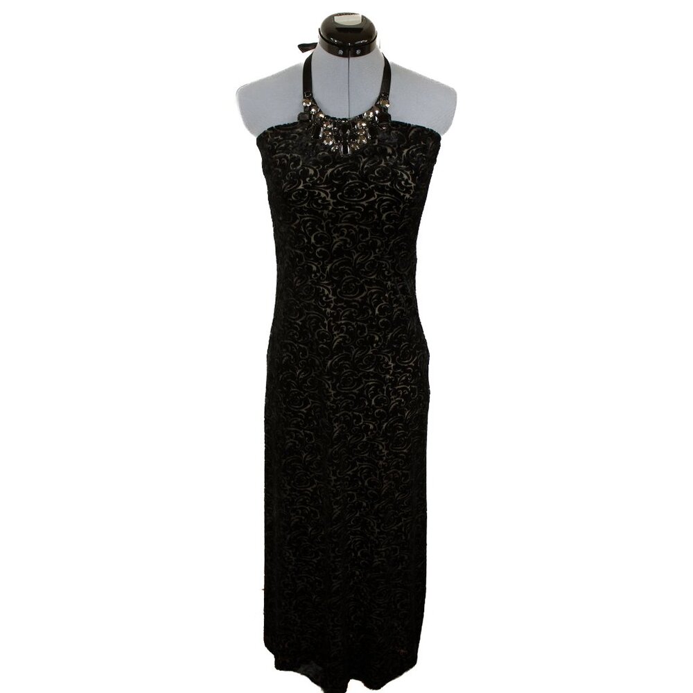 JALOUX Anthropologie Small Black Maxi Dress Burnout Velvet Halter Party Cocktail